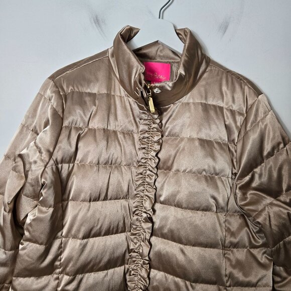 Lilly Pulitzer Size 14 Doria Puffer Down Filled Gold Metallic Winter Coat - Picture 3 of 13